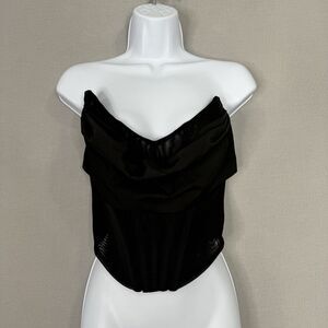NBD Womens Top Medium Black Hailee Bustier Strapless Corset Crop Dark Romantic